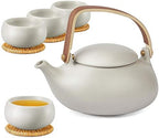 ZENS Japanese Teapot Set with 4 Cups, 27oz Minimalist Ceramic Infuser Pot by ZENSLIFESTYLE
