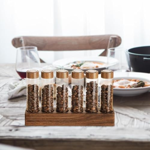 Elegant Glass Coffee Bean Holder with Wooden Base, 6 Hole 17g - Image 4