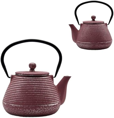 20.3oz Small Cast Iron Teapot, SECHUDO Tea Kettle for Stovetop Safe Coated with Enameled Interior, Tea Pot with Stainless Steel Infuser for Loose Tea (Pink Pinstripe Pattern) - Image 7
