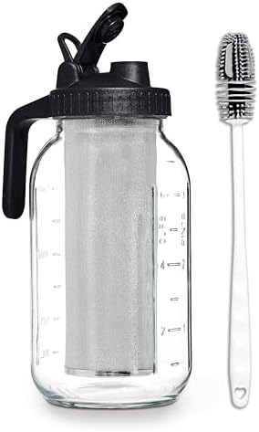 COOK WITH COLOR Cold Brew Coffee Maker - 64oz Mason Jar Pitcher with Stainless Steel Filter, Airtight Glass Jar, Pour Spout Lid & Handle, Ideal for Iced Coffee & Tea, Includes Brush, Black - Image 2