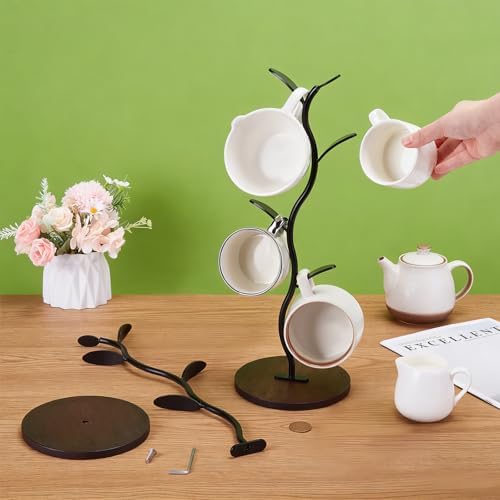 2Pcs Mug Holder Stand, Iron Countertop Mug Tree 5 HooksTree Rack for Counter Cafe Accessories Breakroom Decor & Kitchen Organizer Storage Stand (Black) - Image 3