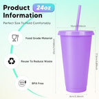 24 Pack Plastic Tumblers with Lids and Straws, Reusable Cups with Lids Plastic Colorful Cups for Parties Birthdays, Iced Coffee Cup Cold Drink Cups Bulk Tumblers (24 oz, Macaron Colors) - Image 4