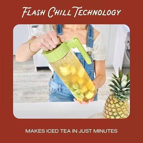 Takeya Flash Chill Iced Tea Maker - Versatile Tea Brewer for Loose/Bagged Tea - Patented Flash Chill Tech Hot/Cold Use BPA-Free Tritan Dishwasher Safe - Airtight Lid Made in USA - 2 Quart/Raspberry - Image 3