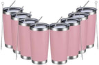MEWAY 20oz Tumbler 8 Pack Double Wall Vacuum Insulated Travel Mug Bulk, Stainless Steel Tumblers with Lid and Straw, Durable Powder Coated Coffee Cups for Cold & Hot Drinks (Pink, 8) by MEWAY