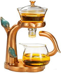 RORA Lazy Kungfu Glass Tea Set Semi Automatic Drip Rotating with Infuser Glass Teapot (Brown Bird) by RORA