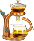 RORA Lazy Kungfu Glass Tea Set Semi Automatic Drip Rotating with Infuser Glass Teapot (Brown Bird) by RORA