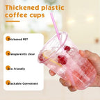 Ziliny 50 Pack 16 Oz Pink Plastic Cups with Lids and Straws, Iced Coffee - Image 4