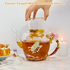Lily Flower Enamel Glass Teapot - 46oz/1300ml, Floral Teapot With Removable Loose Tea Leaf Infuser - Image 4