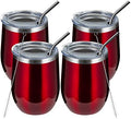 MEWAY 12oz/4 Pack Wine Tumbler Glasses with Lid - Stemless Double Wall Vacuum Stainless Steel Travel Tumbler - Keeping Cold & Hot for Wine,Coffee,Cocktails,Gifts (Burgundy,Set of 4) by MEWAY