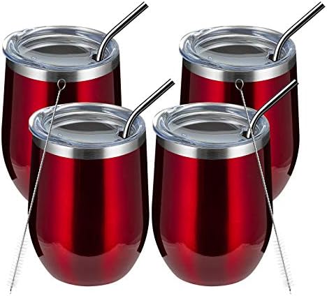 MEWAY 12oz/4 Pack Wine Tumbler Glasses with Lid - Stemless Double Wall Vacuum Stainless Steel Travel Tumbler - Keeping Cold & Hot for Wine,Coffee,Cocktails,Gifts (Burgundy,Set of 4) by MEWAY