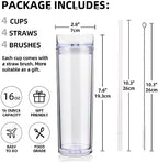 Volhoply 16oz Plastic Skinny Tumbler with Lid and Straw Bulk 10 Pack,Insulated Double Wall BPA Free Matte Acrylic Tumblers,Iced Coffee Travel Reusable Party Cup,Customizable Diy Gifts(Clear,10 Set) - Image 2