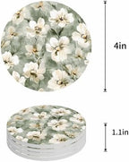 Coaster for Drinks 4 Pack,Spring Waterclor Blooming Floral Absorbent Round Ceramic Stone with Cork Base,Garden Natural Flower Art Drink Coaster Cup Mats for Home Dining Coffee Tables - Image 4
