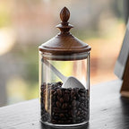 Glass Coffee Bean Jar Airtight Retro Wooden Lid Clear Container with Spoon by AXUYU