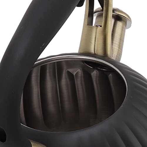 3.5L Black Stainless Steel Whistling Tea Kettle, Pumpkin Shape Stovetop Tea Pot, Large Capacity Fast Heating Teapot with Simple Touch, Unique Ergonomic Handle, Whistling - Image 4