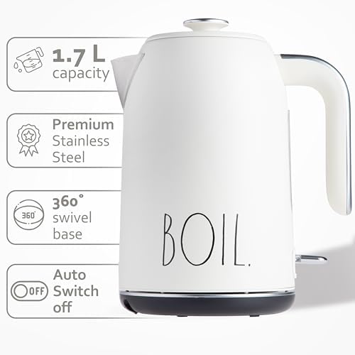 Rae Dunn Electric Hot Water Kettle - Stainless Steel Coffee Maker, Tea Kettle, Swivel Base, With Automatic Shut Off Boil-Dry Protection, Easy Pour Pitcher, 1500 Watt Boiling Power, 1.7 Liters, Cream - Image 2