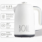 Rae Dunn Electric Hot Water Kettle - Stainless Steel Coffee Maker, Tea Kettle, Swivel Base, With Automatic Shut Off Boil-Dry Protection, Easy Pour Pitcher, 1500 Watt Boiling Power, 1.7 Liters, Cream - Image 2