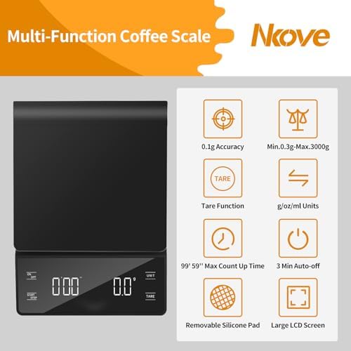 NKOVE Coffee Scale with Timer, 0.1g High Precision Espresso Scale 3kg (Pack of 3) - Image 3