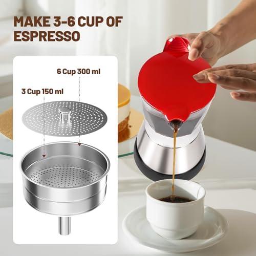 Electric Moka Pot 3-6 Cup 150-300ml Plastic Transparent Stovetop Espresso Maker Portable Stainless Steel Mocha Pot Percolator Italian Coffee Makers Greca Machine Cafe Classic for Home Camping - Image 7