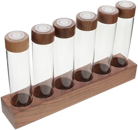 SOLUSTRE 6 Tubes Coffee Bean Container Glass Bottle Set with Wooden Stand by SOLUSTRE