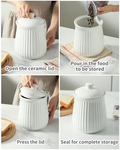 Hasense Kitchen Storage Containers, 35 oz Kitchen Canister with Airtight Lids, Cookie Candy Jar for Coffee Beans, Tea-leave, Sugar, Salt, Flour, Spice, Coffee Container, Housewarming Gift, White - Image 4