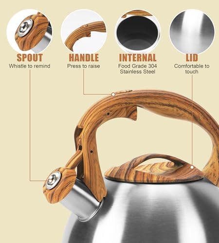 3.2Qt Stainless Steel Whistling Tea Kettle Stovetop, Silver - Image 4