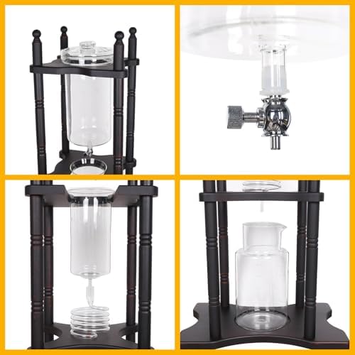 Ice Drip Coffee Maker, 2L/67.63oz(About 25 Cups) Large Capacity Cold Brew Tower for Home, Coffee Shop Glass & Solid Wood Manual Dripper Brewer, Reusable Cold Tea Maker, 11.02*9.65*45.28in Black-Red - Image 6