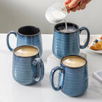 HASENSE Coffee Mugs Set of 4, 15 Ounce Ceramic Coffee Cups with Handle, Large Mug Set for Latte, Tea, Chocolate, Modern Cup Gift for Men and women, Dishwasher & Microwave Safe(Blue) - Image 4