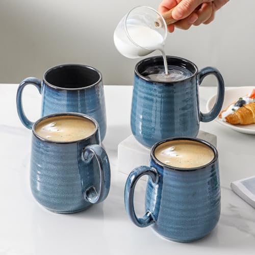 HASENSE Coffee Mugs Set of 4, 15 Ounce Ceramic Coffee Cups with Handle, Large Mug Set for Latte, Tea, Chocolate, Modern Cup Gift for Men and women, Dishwasher & Microwave Safe(Blue) - Image 4