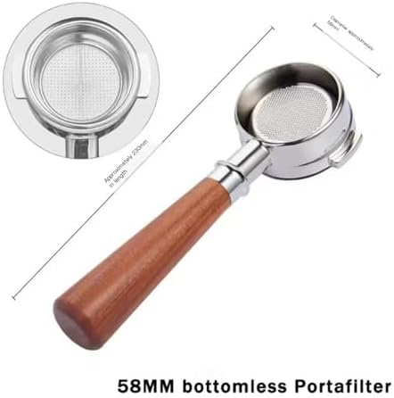 58mm Bottomless Coffee Portafilter,Compatible For La Marzocco，2-ear Steel Modified Solid Wood Handle Filter Barista Tool(Style e) - Image 2