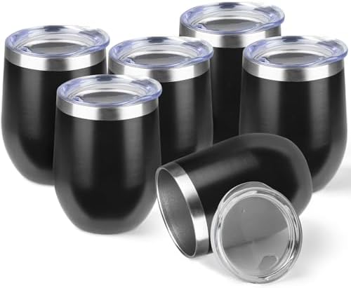 StarSpeed 12oz/6 Pack Insulated Wine Tumbler with Lid,Black by StarSpeed