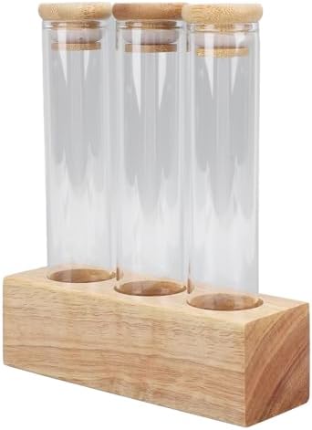 Coffee Bean Storage Tubes, Airtight Single Dose Cellars Organizer for Home Cafe Clear Glass Walnut Wood Stand 12 Pack 2 oz 3 Hole by Fdit