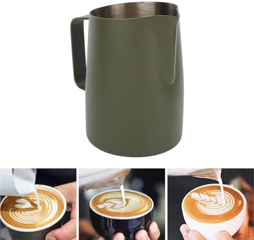 Milk Frother Cup,Coffee Jug,2pcs 450/600ML Stainless Steel Milk Jug Coffee Mug Slanting Mouth Pull Flower Cup Latte Art Tool(Green,600ml) - Image 5