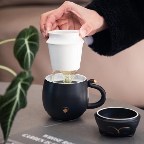 HEER Ceramic Black Cat Tea Cup 10oz with Infuser and Lid, Black - Image 4