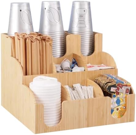 Coffee Station Organizer for Counter, Wood Coffee Pods Holder Storage Basket, Tea Condiment Storage Organizer, Rustic Wood Bar Decor for Accessories,Bamboo 03 by Unknown