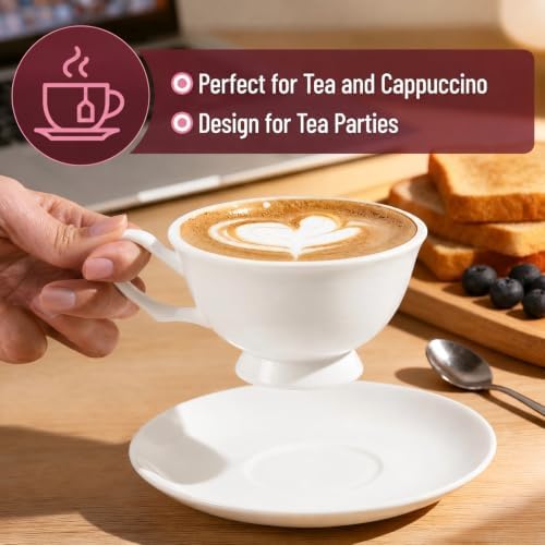 Fine Bone China Espresso Cups and Saucers Set of 2, 5 oz - Image 7