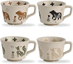 12 oz Vintage Ceramic Coffee Mug Set of 4 - Handmade Stoneware Pottery Countryside Farmhouse Fall Autumn Tea Mugs with Big Handle for Latte,Cocoa,Dishwasher & Microwave Safe Cups (Animals) by SwuutKitchen