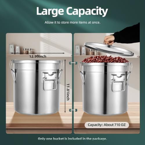 21L/4.6Gal Stainless Steel Food Storage Container with Lid and Handles - Image 4