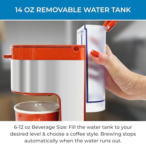 Kenmore Single Serve Coffee Maker – 6–12 Oz Brew Sizes, Compatible with Keurig K‑Cup Pods & Ground Coffee, One Cup Brewer, Travel Mug Friendly, Auto Shut‑Off, Hot & Iced maquina de cafe, Red - Image 6