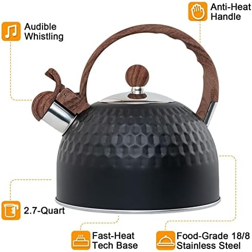 Vilihkc Whistling Stainless Steel Tea Kettle with Wood Grain Anti Heat Handle,2.6 Quart/2.5 Liter Stainless Steel Tea Kettles,Loud Whistling for Tea,Coffee,Gas Electric Applicable - Image 3