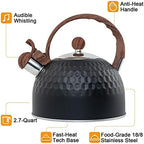 Vilihkc Whistling Stainless Steel Tea Kettle with Wood Grain Anti Heat Handle,2.6 Quart/2.5 Liter Stainless Steel Tea Kettles,Loud Whistling for Tea,Coffee,Gas Electric Applicable - Image 3