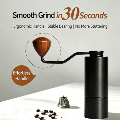 Hand Coffee Grinder, Portable Manual Coffee Mill with Adjustable Coarseness, Stainless Steel Burr Grinder for Travel Camping Home, All-Metal Body with Wooden Handle - Image 3