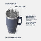 YETI Rambler 35 oz Tumbler with Handle and Straw Lid, Travel Mug Water Tumbler, Vacuum Insulated Cup with Handle, Stainless Steel, Moon Dust - Textured - Image 3