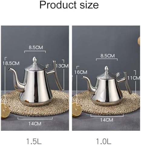 Silver,1.0L,Coffee Tea Pot, Stainless Steel Pour Over Kettle Gooseneck Spout Teapot Coffee Pot with Filter, Large Capacity Polished Teapot Kettle for Home Hotel Cafe Bar Restaurant - Image 2