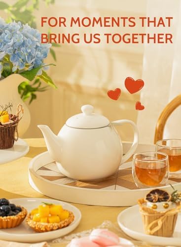 Sweese Teapots for Tea, 27 oz Porcelain Tea pot with Removable Stainless Steel Infuser, Tea Pots for Loose Tea - White - Image 6