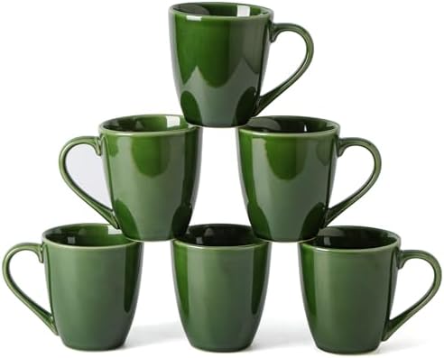 vicrays Coffee Mug Set, 12 Ounce, Set of 6, Ceramic Mug for Men, Women, Unique Glazed Mugs with Handle for Coffee, Tea, Milk, Cocoa, Cereal(Green) by VicraysCeramic
