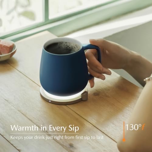 Ui+ Self-Heating Mug Set - Deep Navy | 18 fl oz / 532 mL Ceramic Coffee Mug Warmer, Infrared Temperature Control Heating Mug with OHOM Pad Max for Coffee & Tea - Image 4