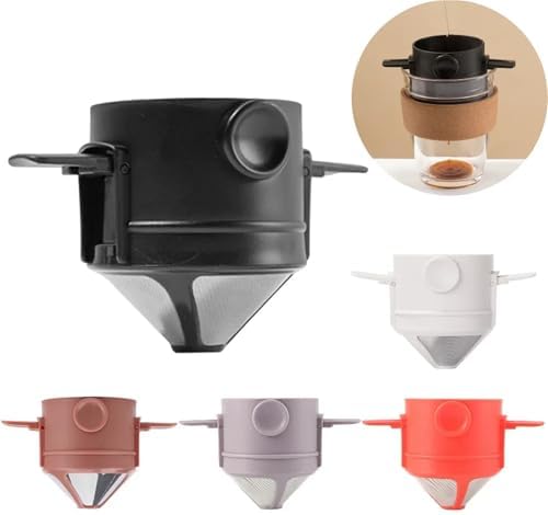 Foldable Portable Coffee Filter Maker Stainless Steel Drip Tea Holder Reusable Paperless Pour Over Dripper(3pcs Brown) - Image 2