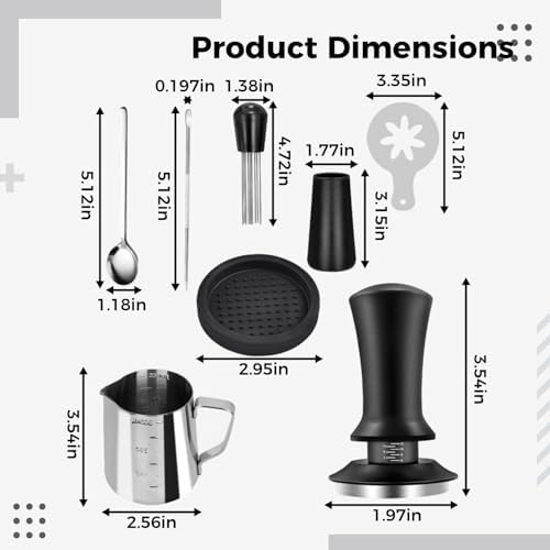 7 Pcs 51 mm Espresso Accessories Kit, Calibrated Spring Loaded Coffee Tamper, Multi Needle Stainless WDT Tool, Milk Frothing Pitcher, Latte Art Stencils, Barista Tool Set - Image 3