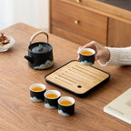 Chinese Tea Set – Black Porcelain Gongfu Teapot with 4 Black Cups & Tea Tray & Tea Strainer, Travel Tea Set with Carrying Case for Tea Ceremony, Daily Tea Ritual, Asian Style Gift - Image 7