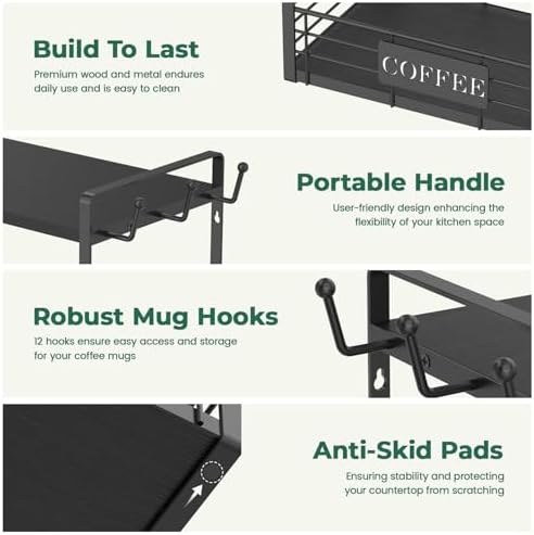 EsLuker.ly Coffee Mug Cup Holder Tree Bar Station Organizer, 2 Tier Black - Image 3